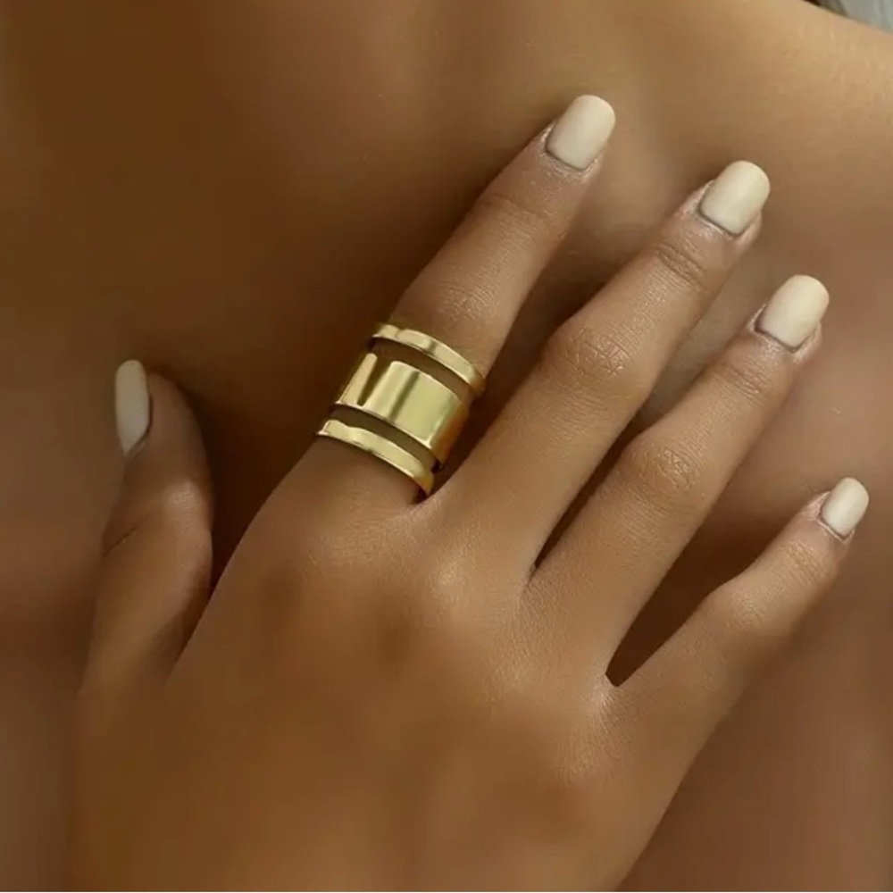 Wide Golden Fashion Ring - Adjustable